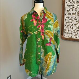 Farm Rio Banana Leaves Romper in Green Small Womens Linen Playsuit